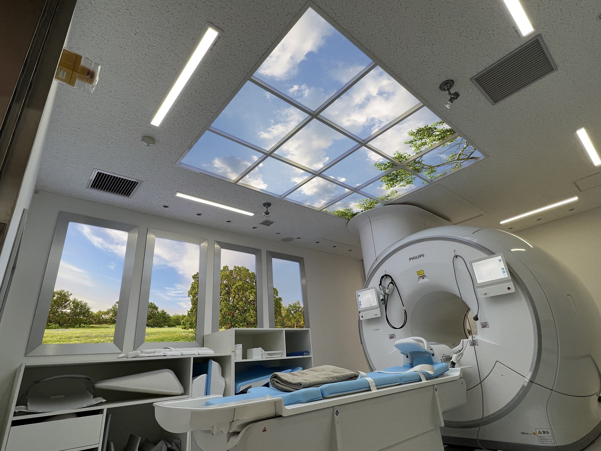 Sky Factory Luminous SkyCeiling and Luminous Virtual Windows in MRI Suite Ofuna Chuo Hospital
