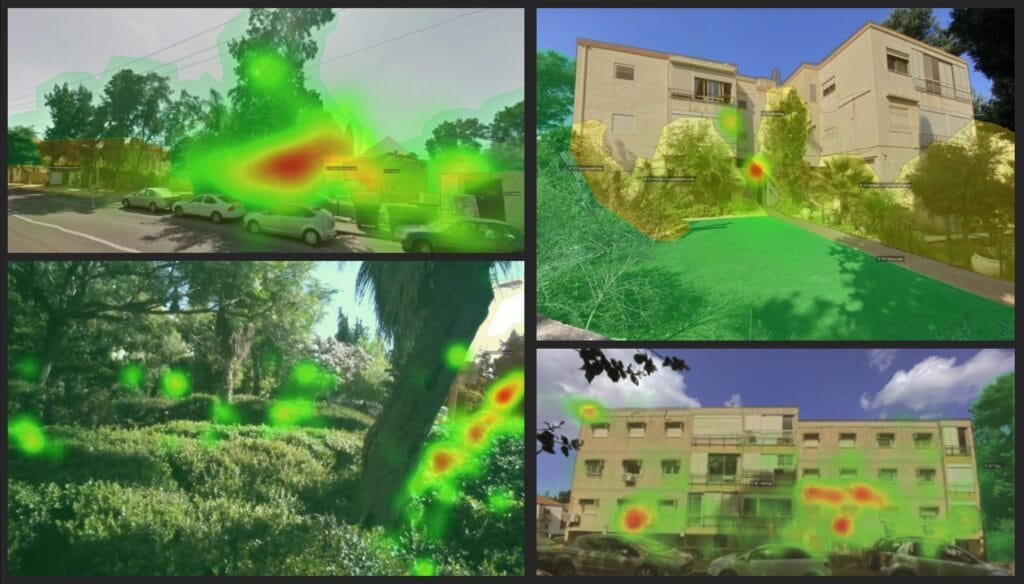 Heat maps of visual foci. The Nature Gaze study V. Credit Brian Rizowy