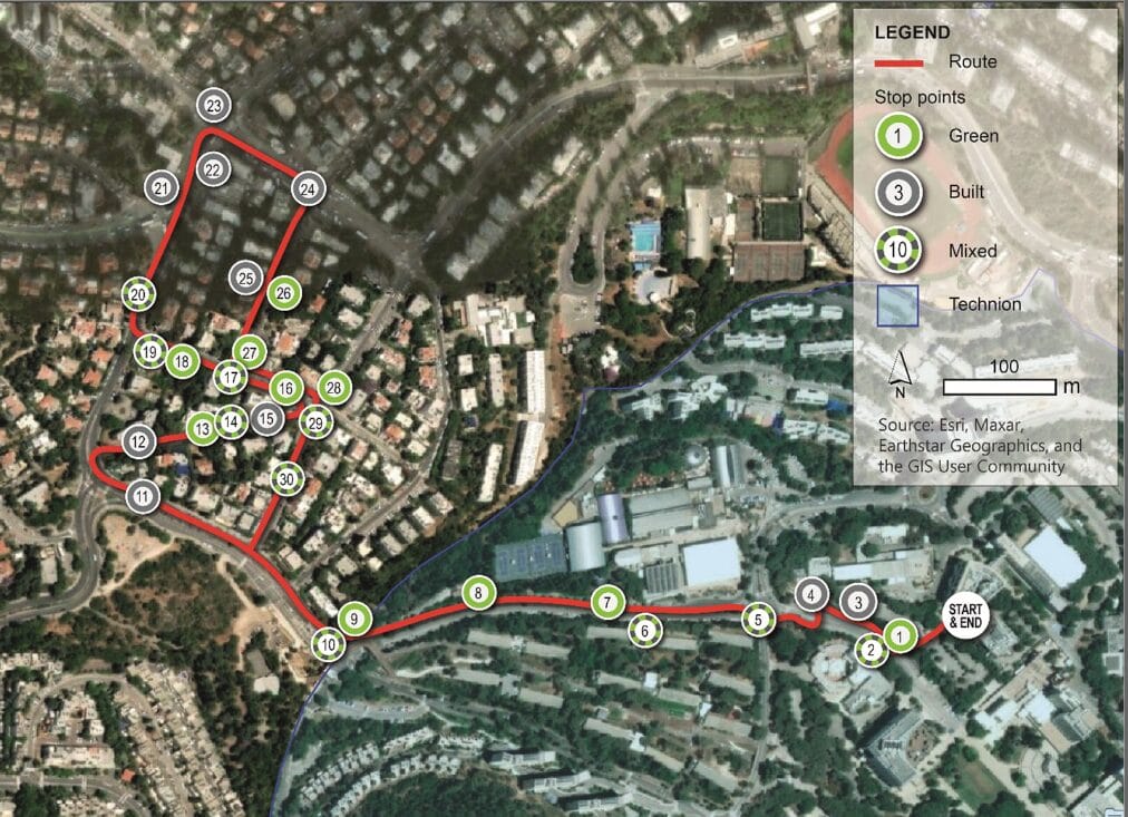 Map illustrating the study area around the Technion University campus